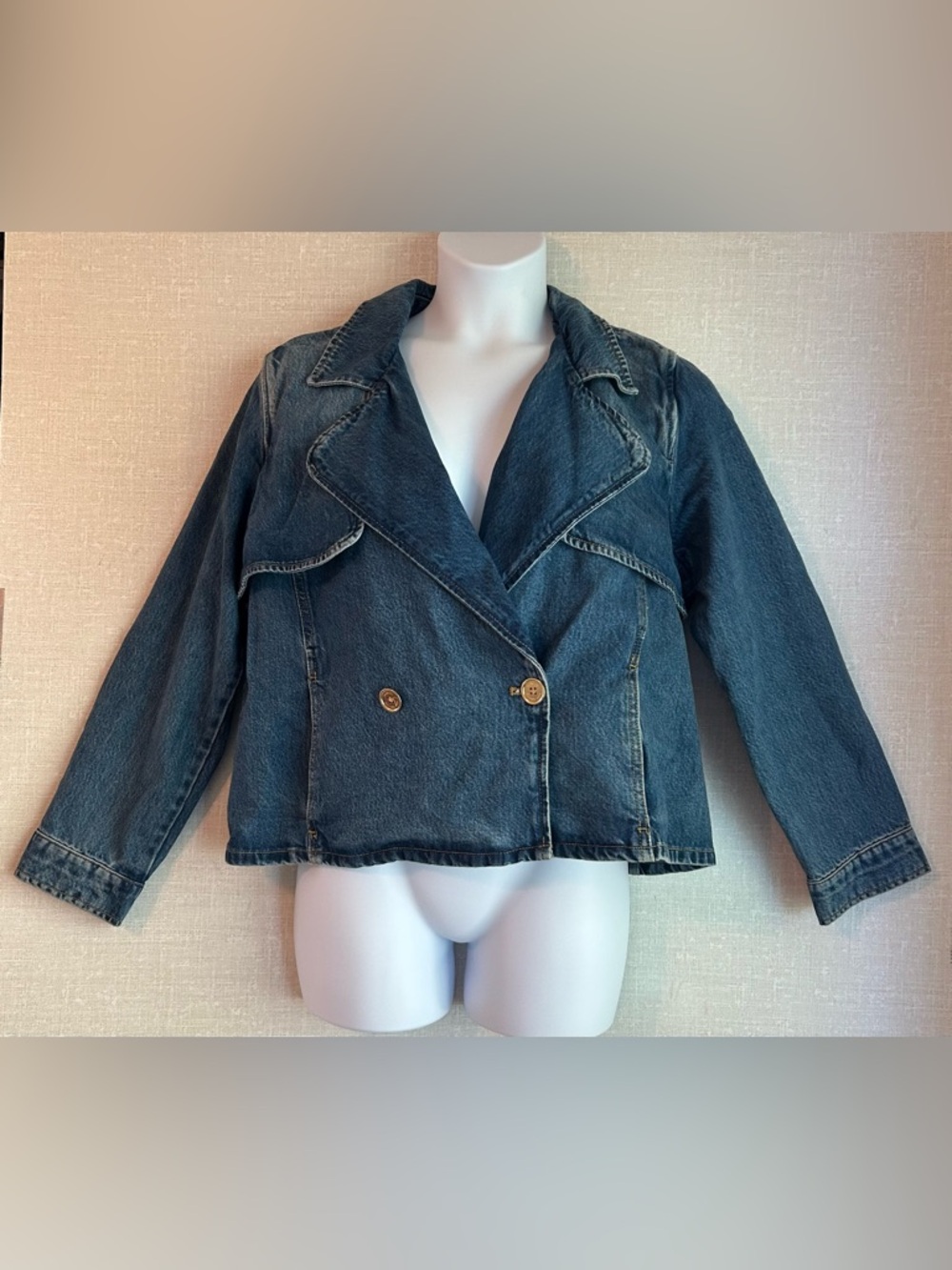 MICHAEL KORS Cropped Trench Style Denim Jacket in California Blue Wash Sz XL